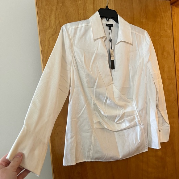 Talbots Top Faux Wrap White Blouse Side Zip Ruching NWT Women’s Petite 18WP 18 P - Picture 5 of 11